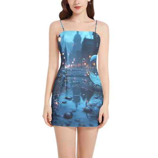 Sleeveless Epoque Elegance Square Neckline Spaghetti Strap Mini Dress  #RE455 - Luminous Bear Shop