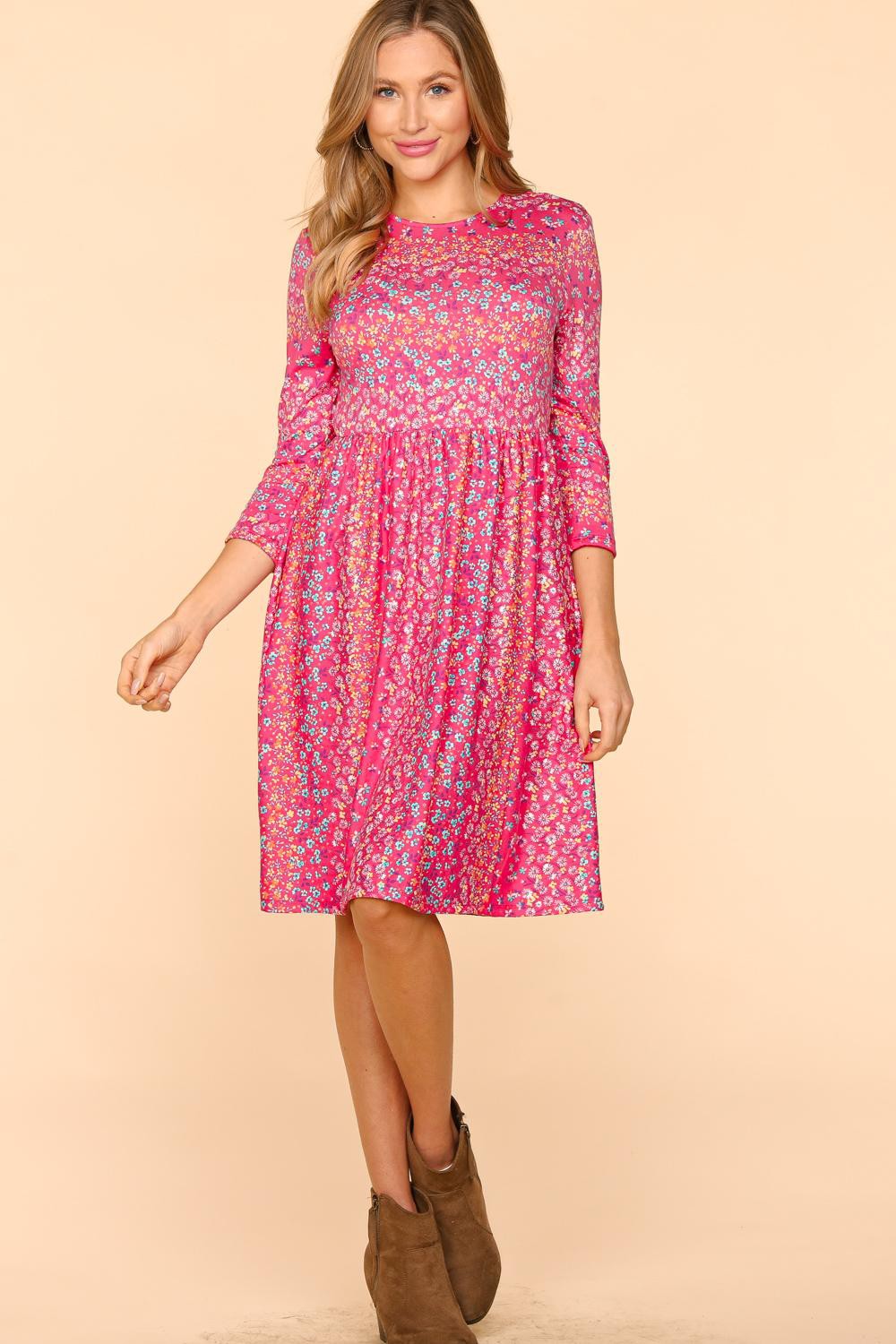 Haptics Round Neck Floral Dress with Pockets - Luminous Bear Shop