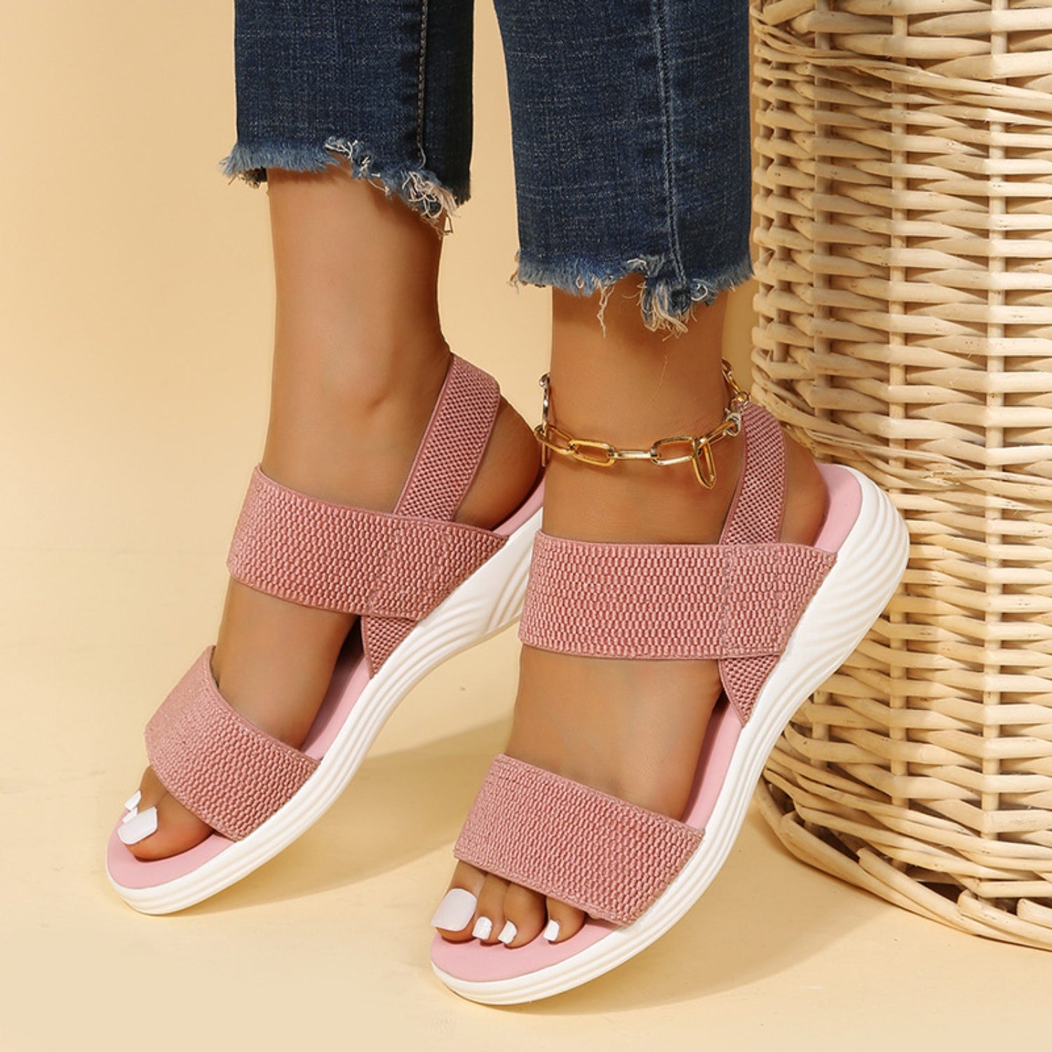 Rubber Open Toe Low Heel Sandals - Luminous Bear Shop