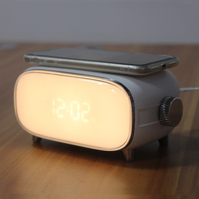 Creative wake-up alarm clock with QI wireless charging stylish atmosphere light clock sunset sleep night light table lamp - Luminous Bear Shop