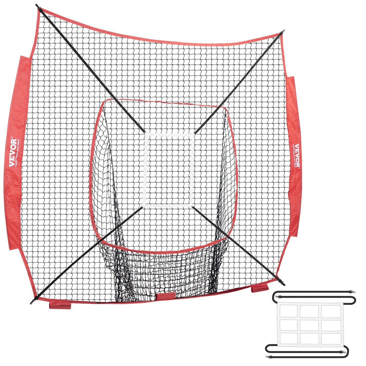 7x7 ft Baseball Softball Practice Net, Portable Baseball Training Net for Hitting Batting Catching Pitching, Backstop Baseball Equipment Training Aids with Strike Zone (Net Only)