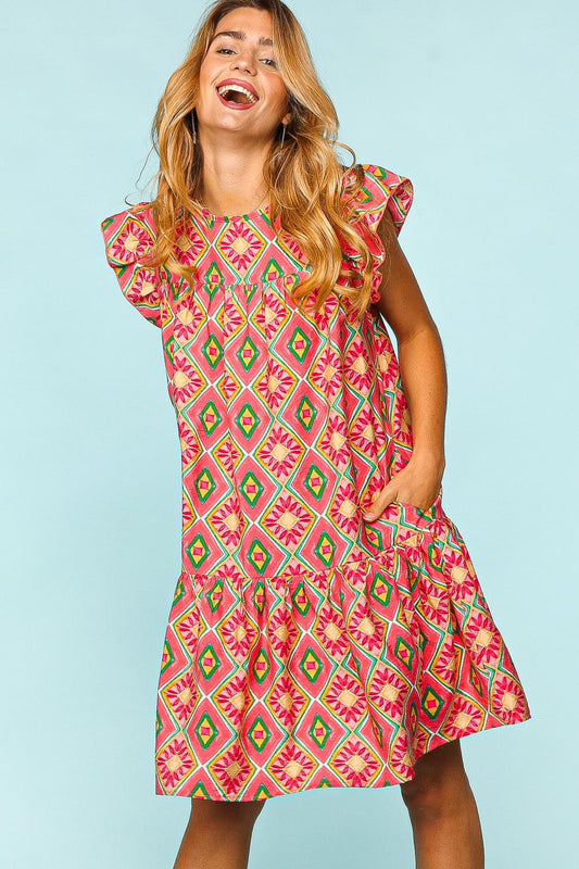 Haptics Full Size Ruffled Printed Dress with Side Pockets - Luminous Bear Shop