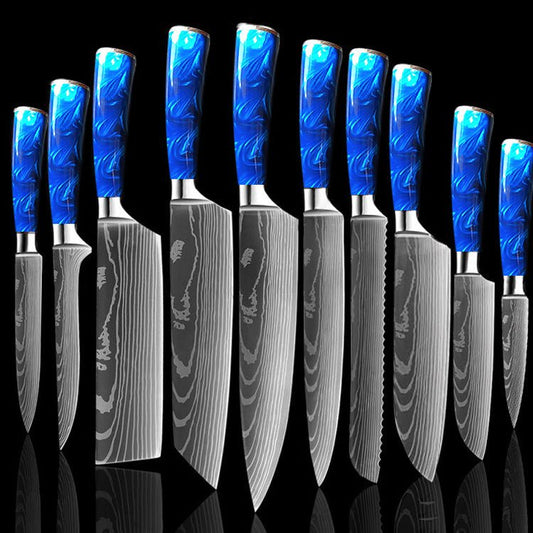 8-inch Chef Knife with Blue Resin Handle - Luminous Bear