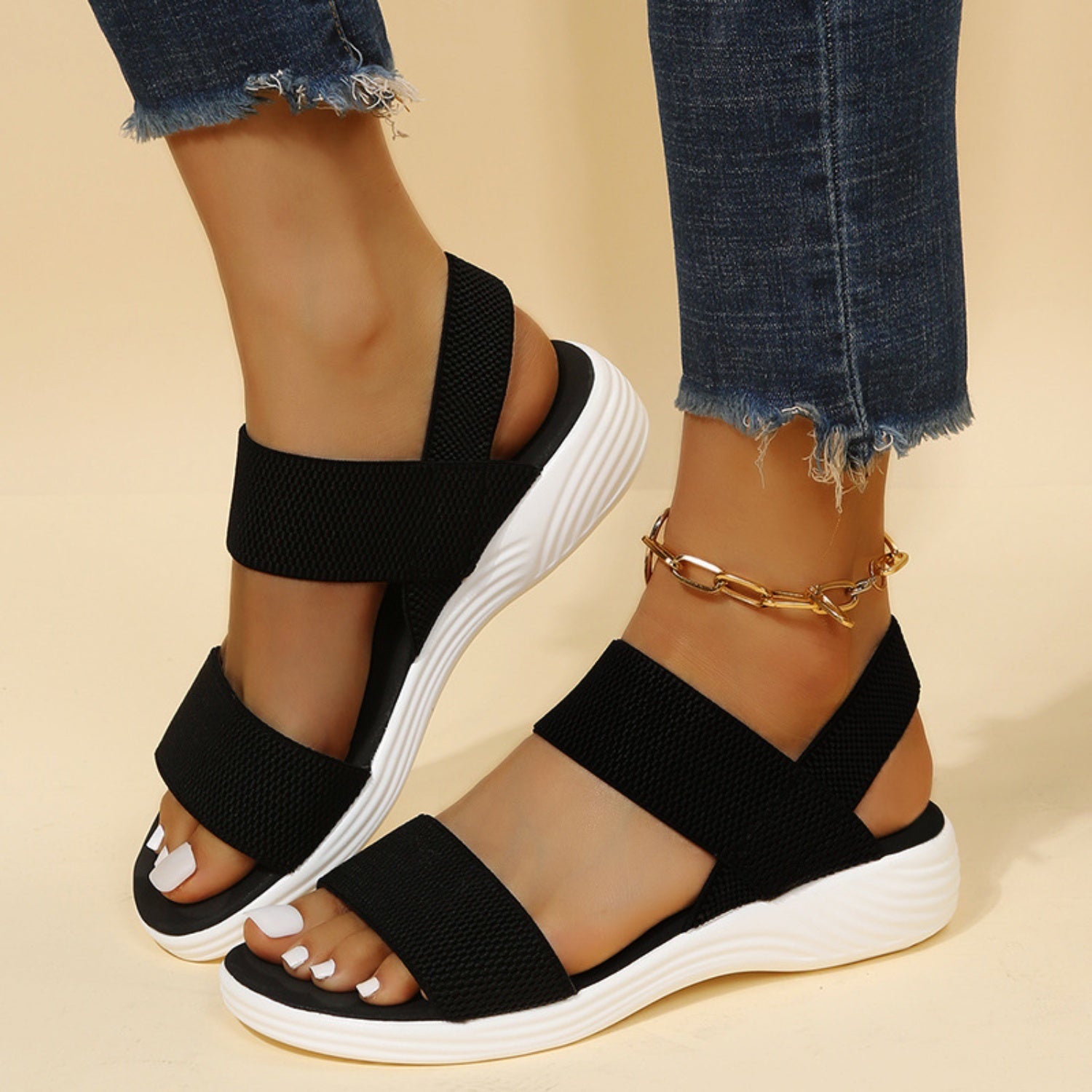 Rubber Open Toe Low Heel Sandals - Luminous Bear Shop