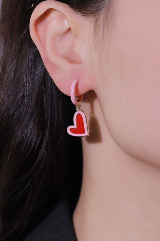 Contrast Heart-Shaped Drop Earrings - Luminous Bear Shop