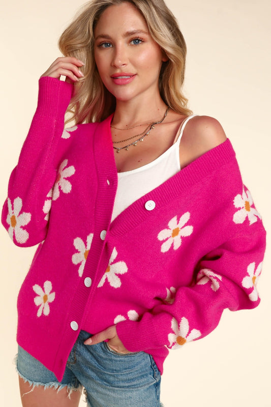 Haptics Full Size Daisy Floral Button Down Long Sleeve Cardigan - Luminous Bear Shop