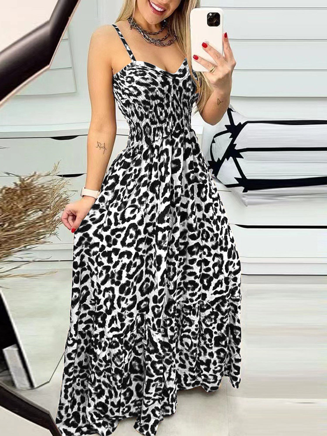 Leopard Sweetheart Neck Cami Dress - Luminous Bear Shop