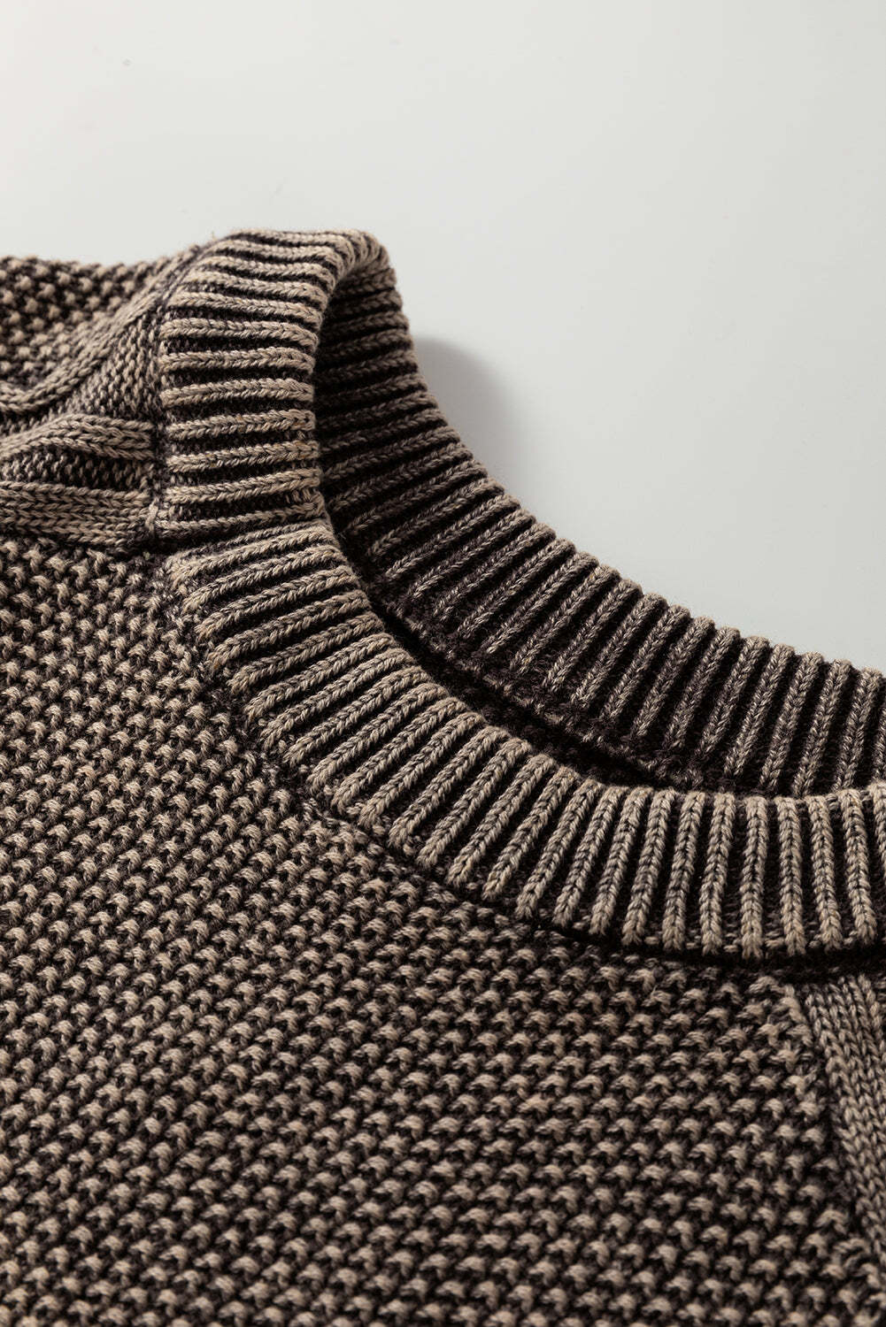 Dark Brown Contrast Cable Knit Sleeve Casual Sweater