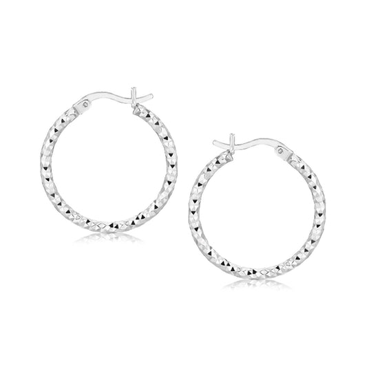 Sterling Silver Rhodium Plated Weave Like Hoop Style Earrings(2x20mm) - Luminous Bear Shop