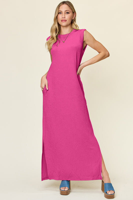 Double Take Full Size Texture Mock Neck Sleeveless Maxi Dress - Luminous Bear Shop