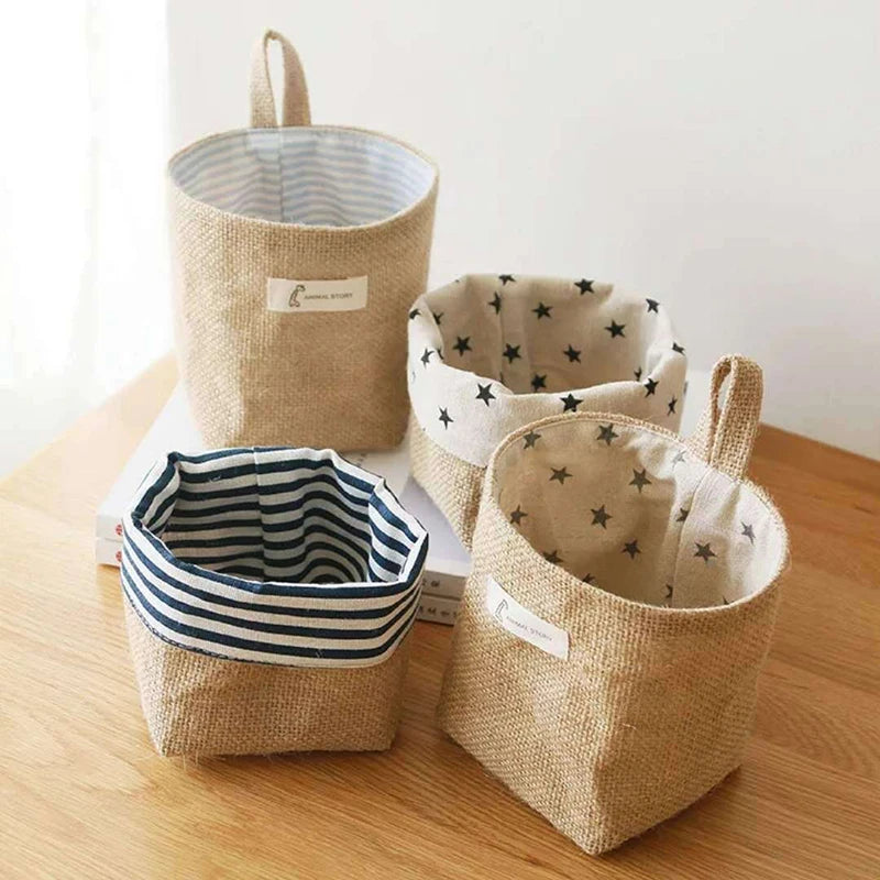 Cotton Linen Storage Basket Hanging Pocket Jute Bag - Luminous Bear Shop