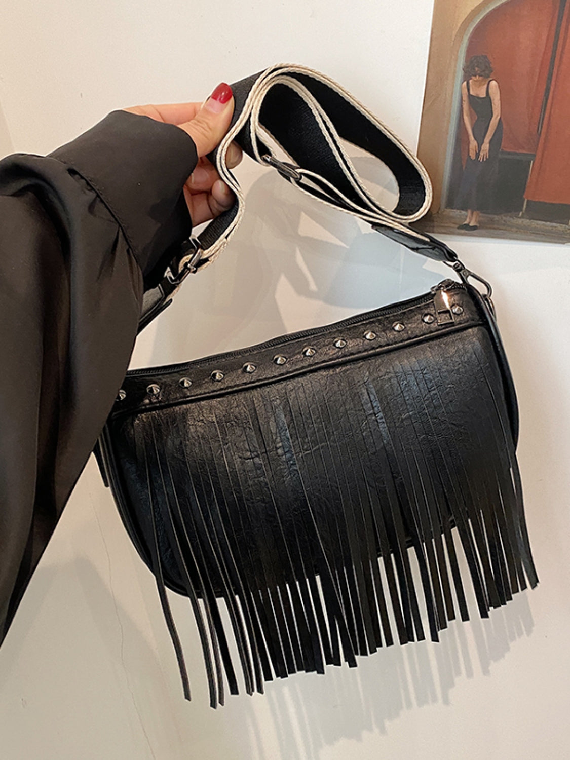 PU Leather Fringe Studded Crossbody Bag - Luminous Bear Shop