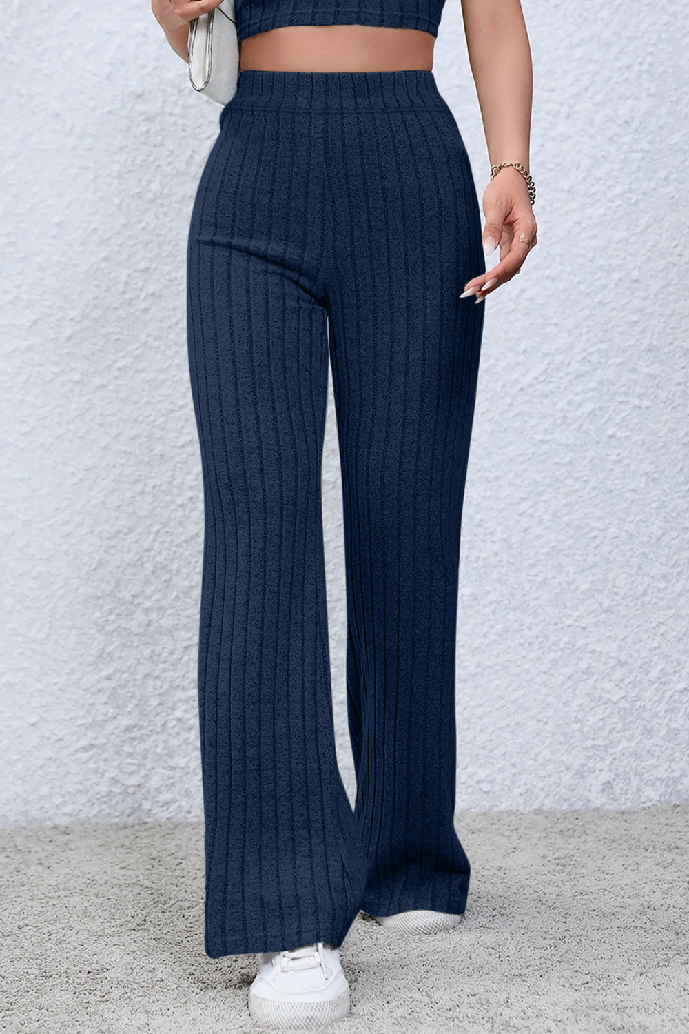 Basic Bae Full Size Ribbed High Waist Flare Pants - Luminous Bear Shop