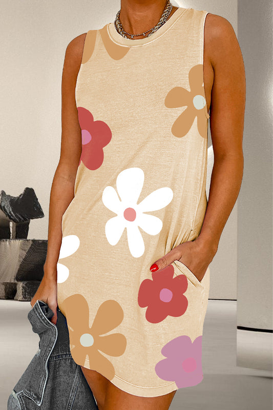 Pocketed Printed Round Neck Tank Dress - Luminous Bear Shop