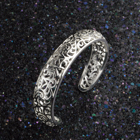 925 Silver Hollow Pattern Cuff Bracelet&Bangle For Woman Wedding Party Silver Jewelry - Luminous Bear