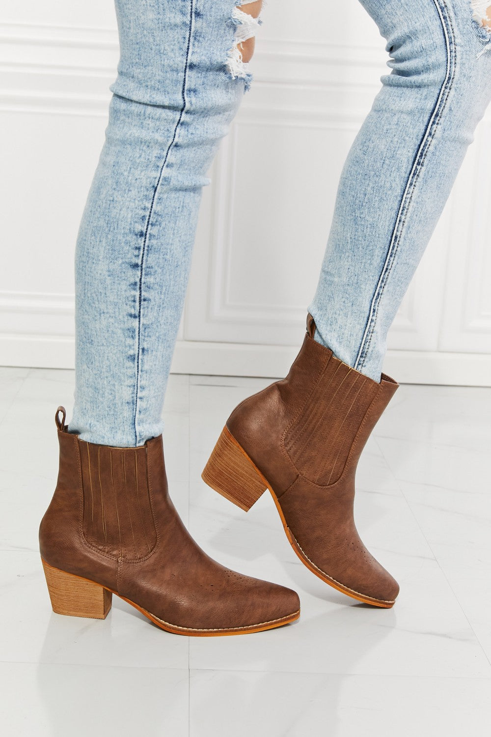 MMShoes Love the Journey Stacked Heel Chelsea Boot in Chestnut - Luminous Bear Shop