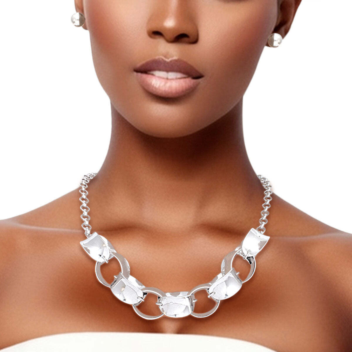 Chain Necklace Silver Round Curved Set for Women - Luminous Bear Shop