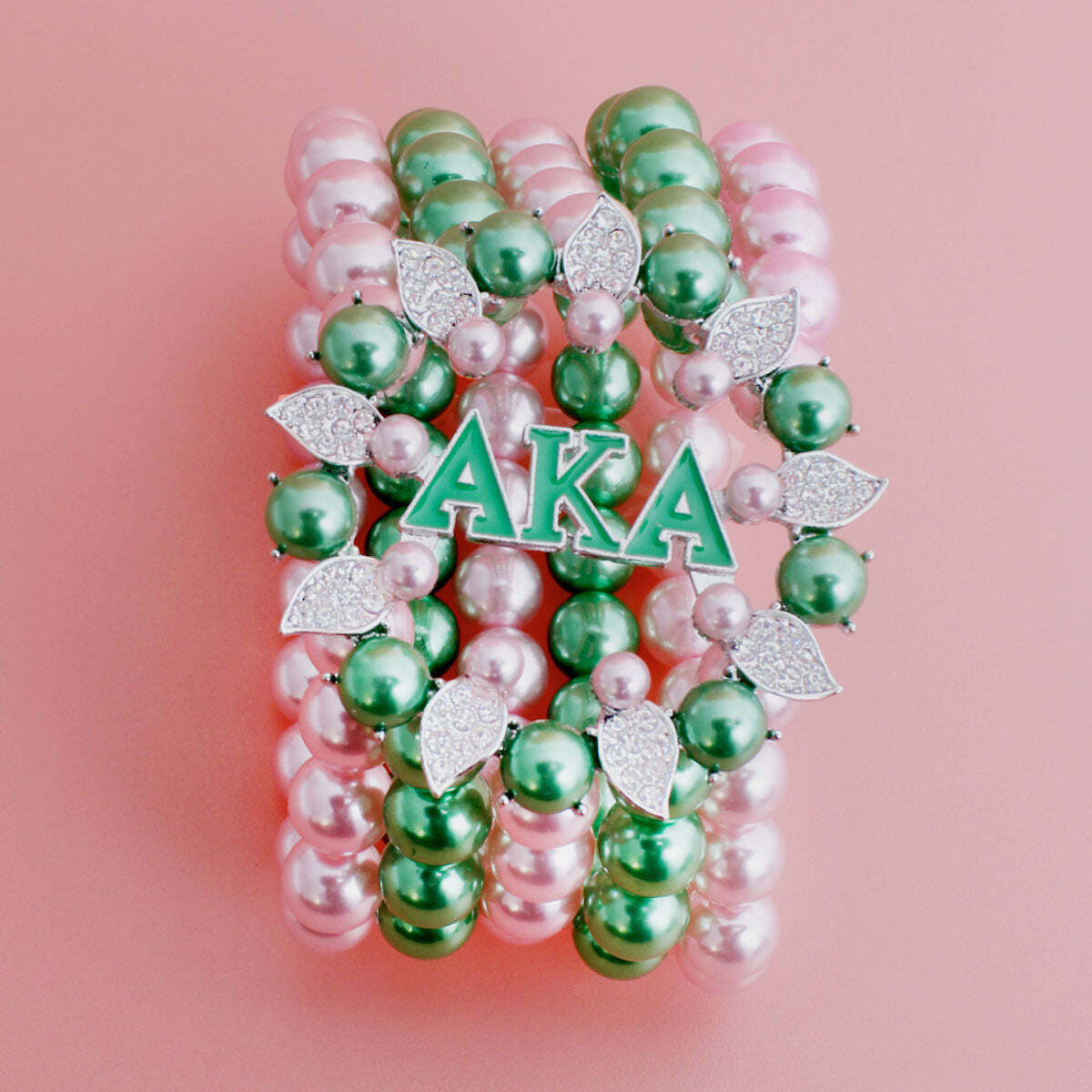 AKA Bracelet Pink Green Pearl AKA 5 Strand - Luminous Bear Shop