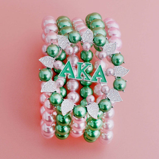 AKA Bracelet Pink Green Pearl AKA 5 Strand - Luminous Bear Shop