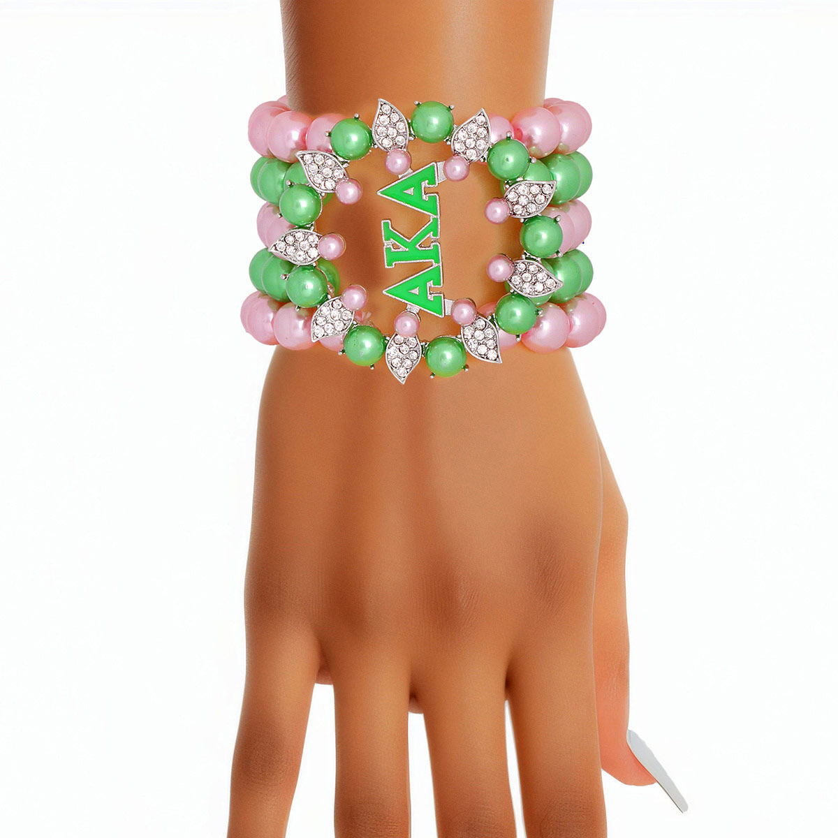 AKA Bracelet Pink Green Pearl AKA 5 Strand - Luminous Bear Shop