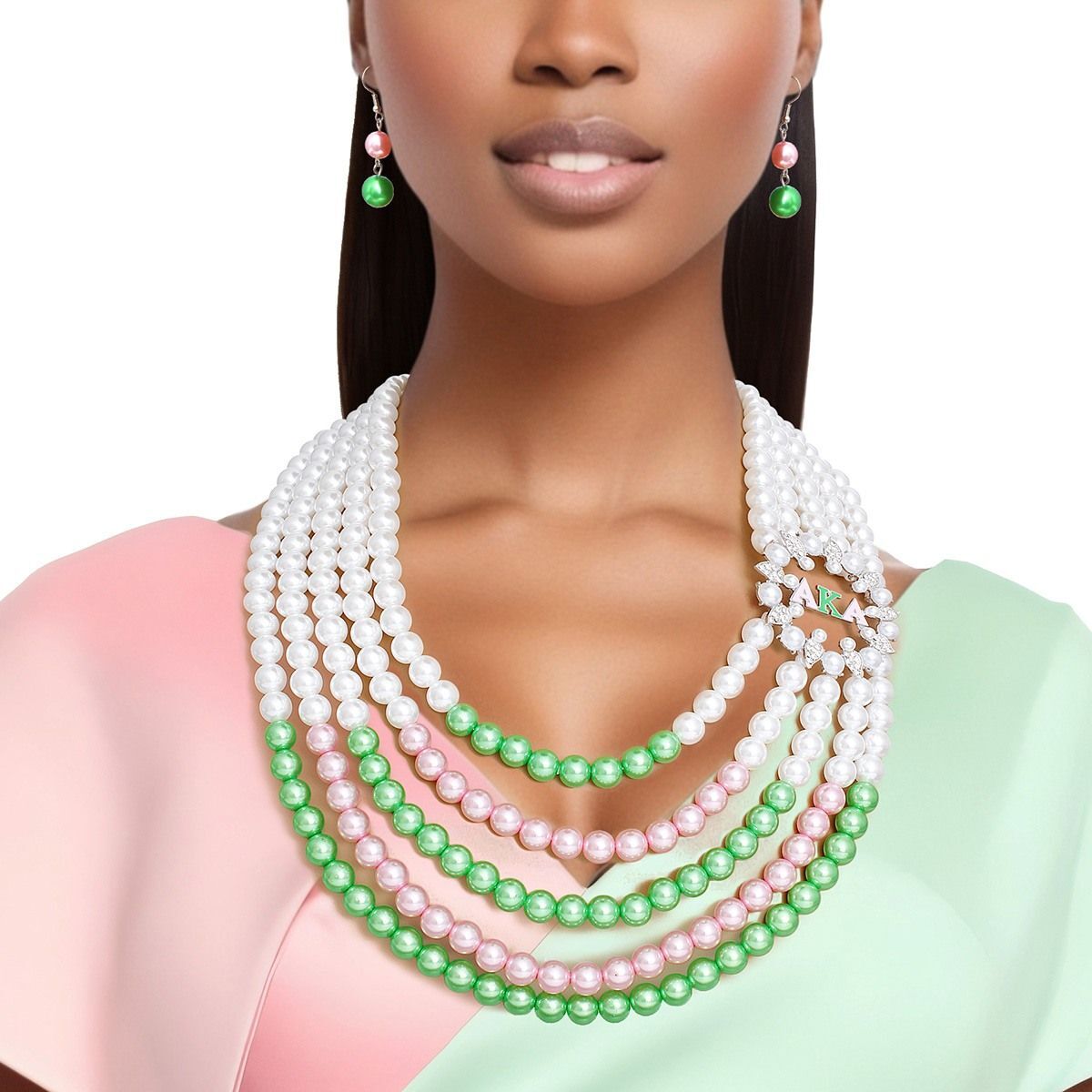 AKA Necklace Mix Pink Green Pearl AKA Set - Luminous Bear Shop