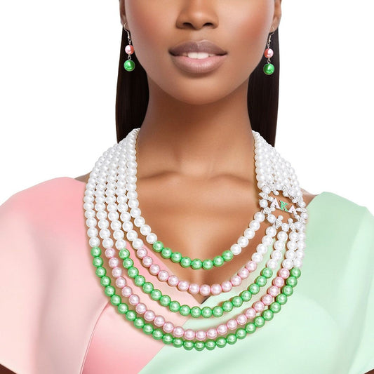 AKA Necklace Mix Pink Green Pearl AKA Set - Luminous Bear Shop