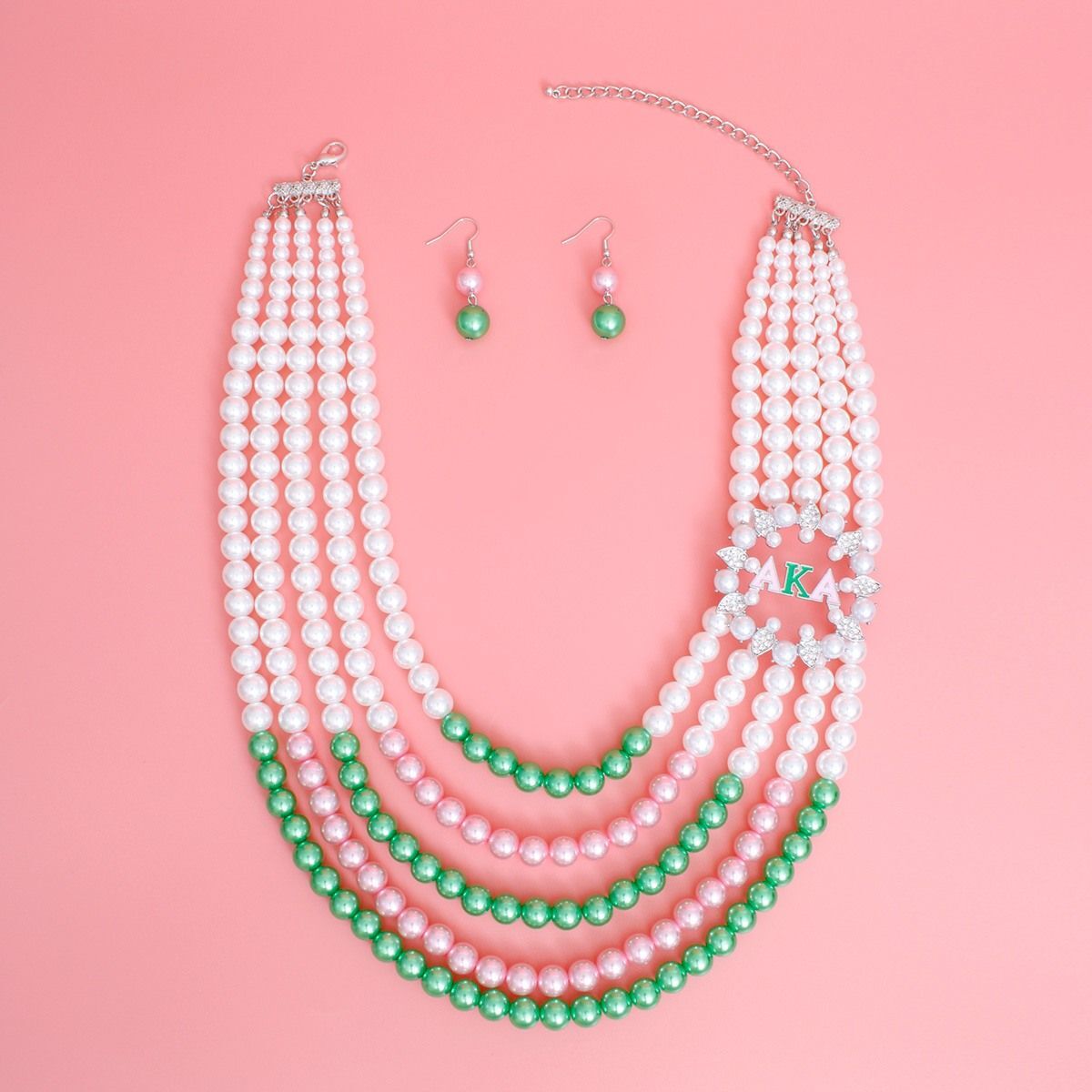 AKA Necklace Mix Pink Green Pearl AKA Set - Luminous Bear Shop