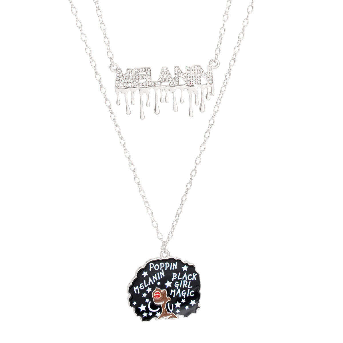 Silver Melanin Afro 2 Pcs Chains - Luminous Bear Shop