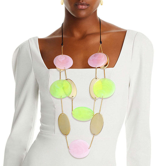 AKA Pink Green Gold Disc Necklace - Luminous Bear Shop