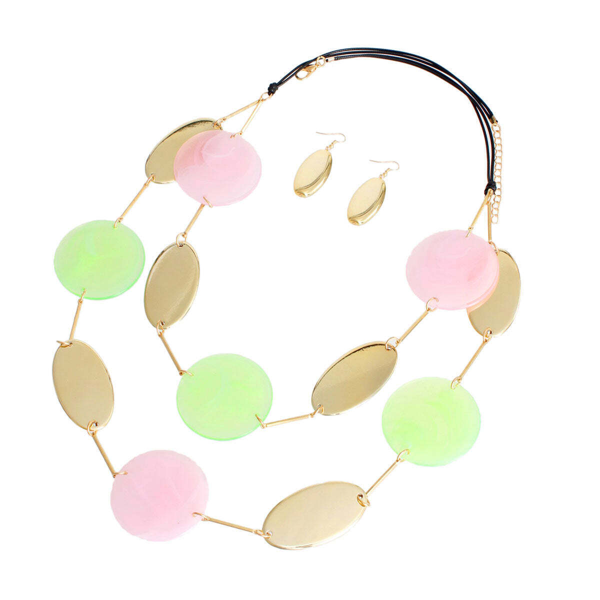AKA Pink Green Gold Disc Necklace - Luminous Bear Shop