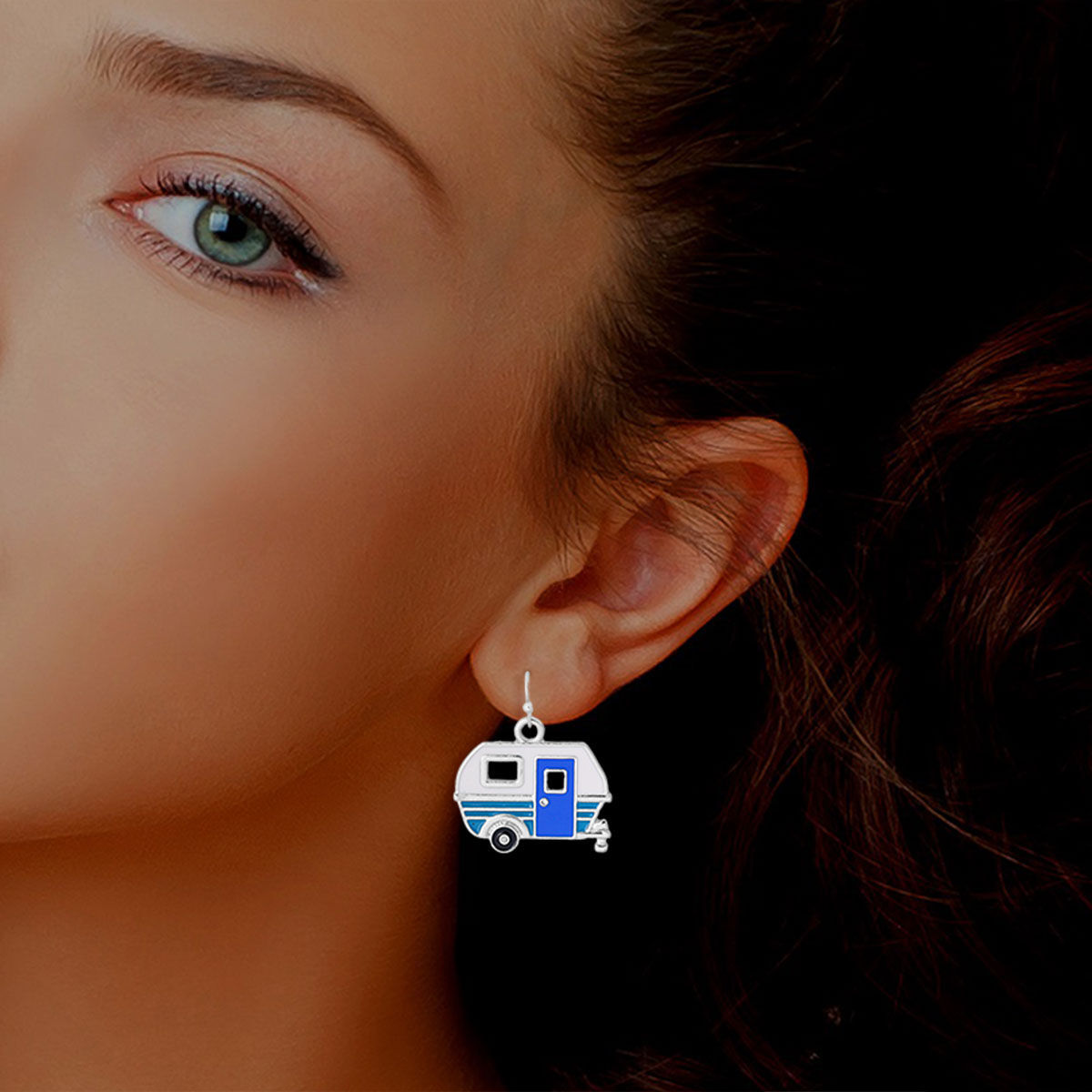 Silver and Blue Camper Earrings - Luminous Bear Shop