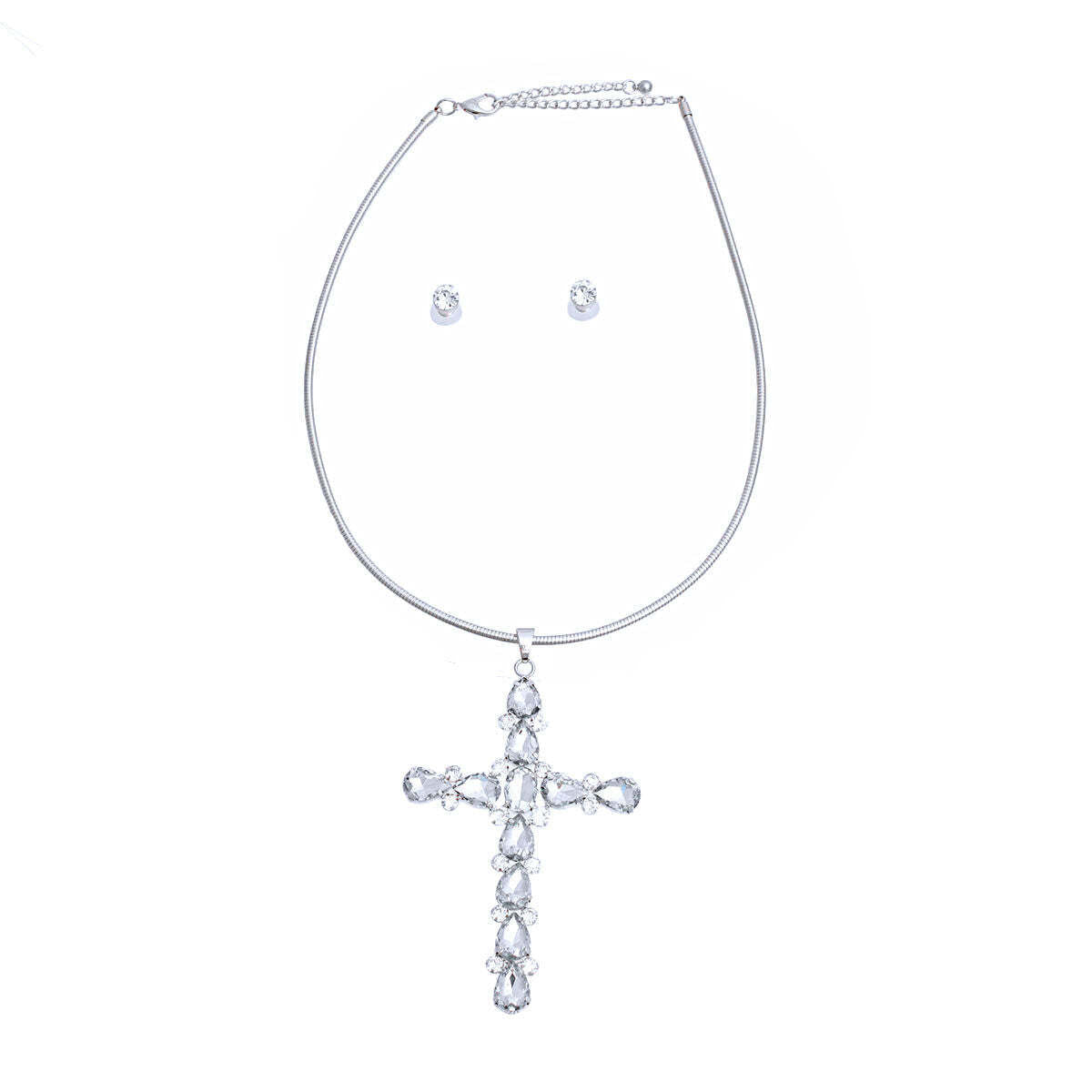 Silver Teardrop Crystal Cross Necklace - Luminous Bear Shop