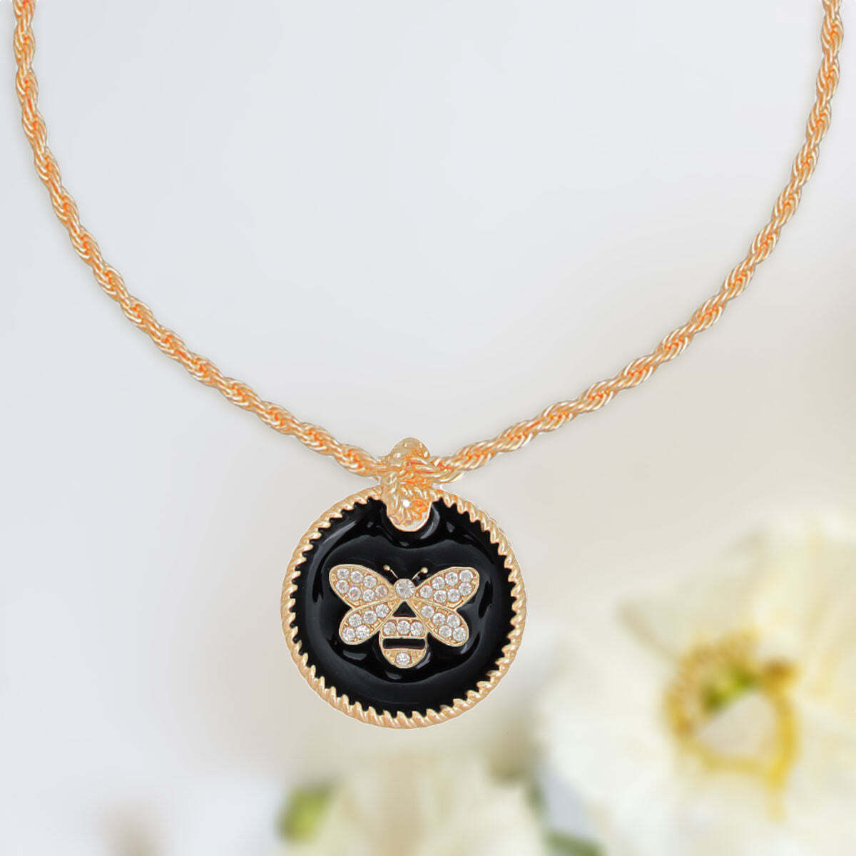 Black Bee Pendant Gold Twisted Chain - Luminous Bear Shop
