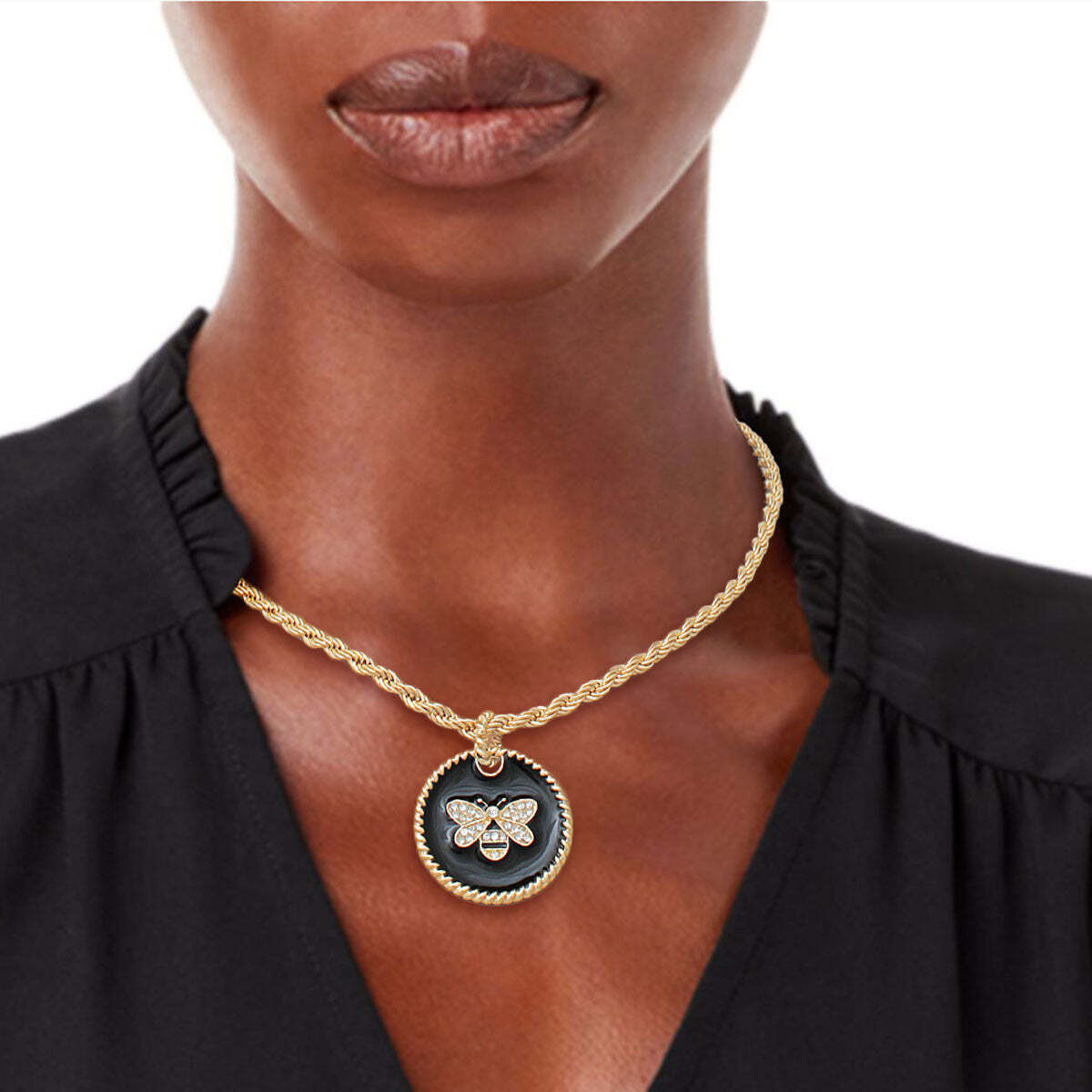 Black Bee Pendant Gold Twisted Chain - Luminous Bear Shop
