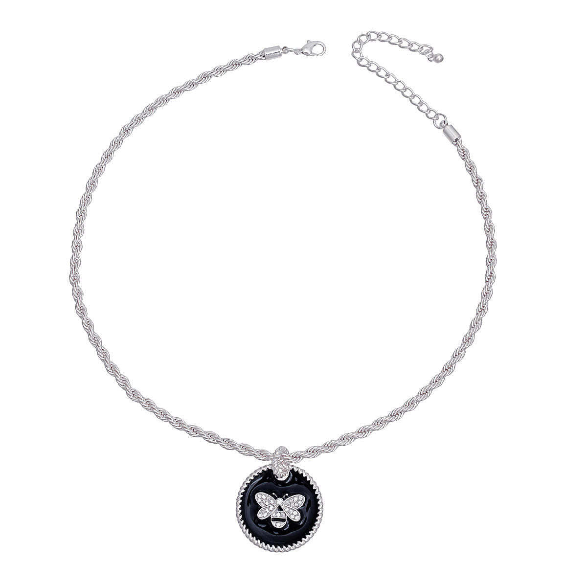 Black Bee Pendant Silver Twisted Chain - Luminous Bear Shop