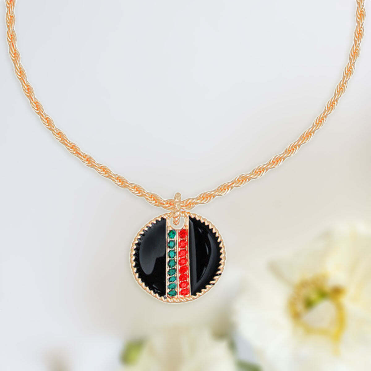 Black Stripe Pendant Gold Twisted Chain - Luminous Bear Shop