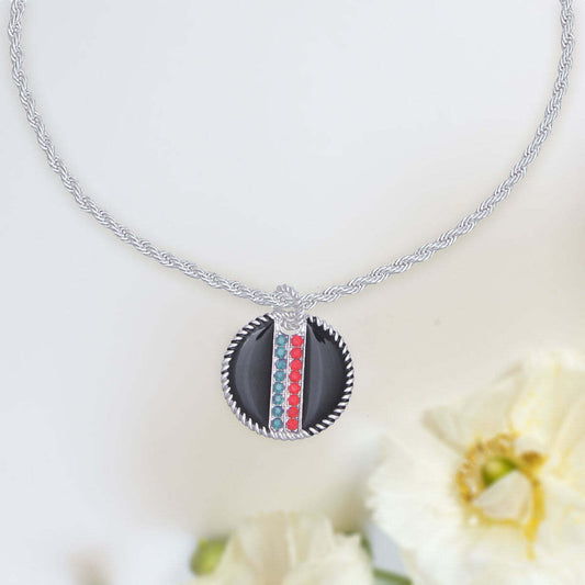 Black Stripe Pendant Silver Twisted Chain - Luminous Bear Shop