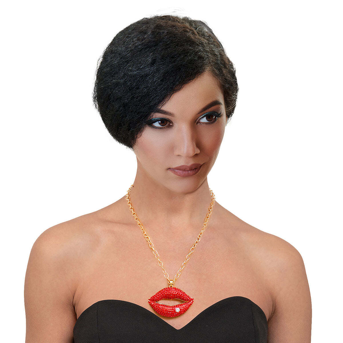 Red Rhinestone Lips Gold Chain - Luminous Bear Shop