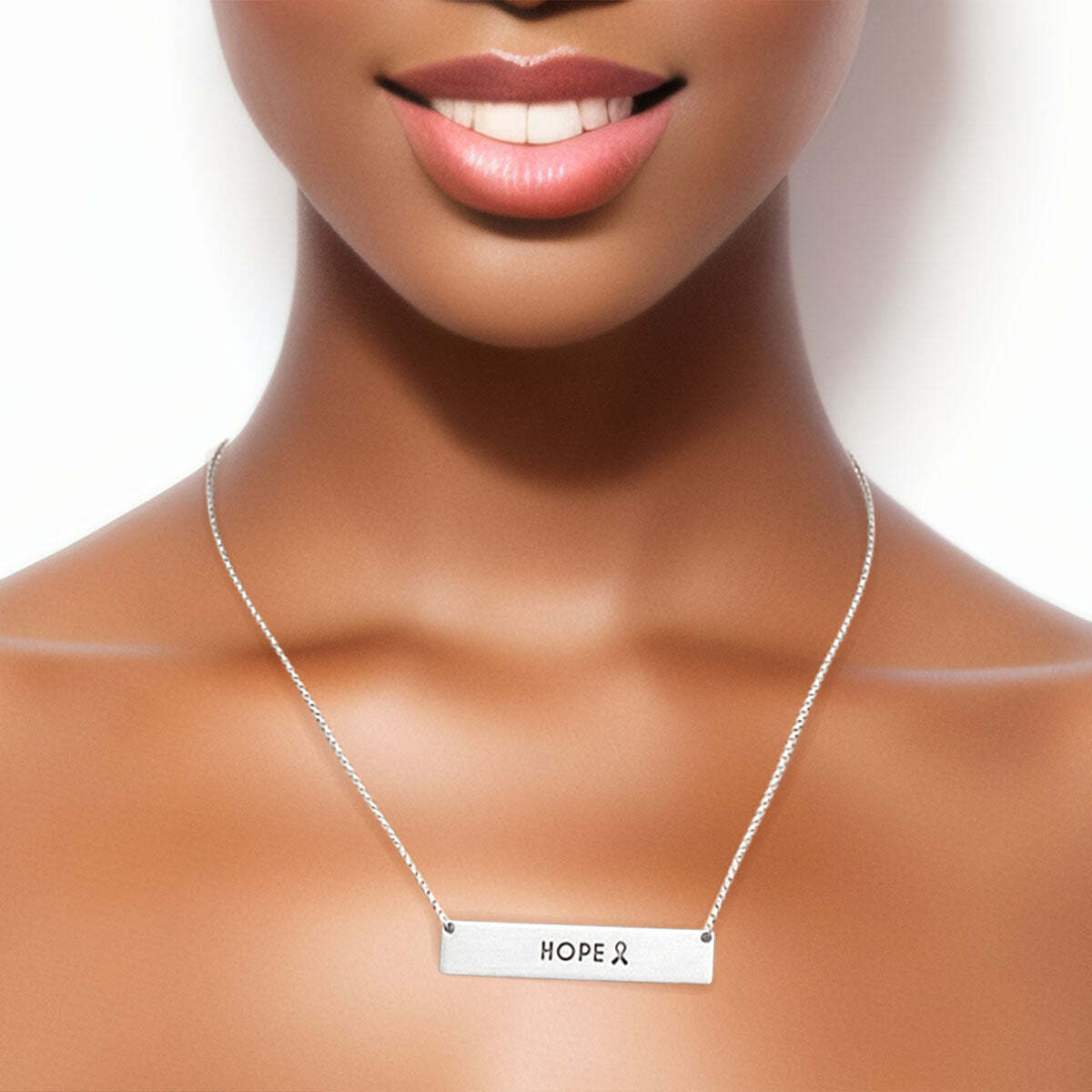 Silver Ribbon HOPE Plate Necklace - Luminous Bear Shop