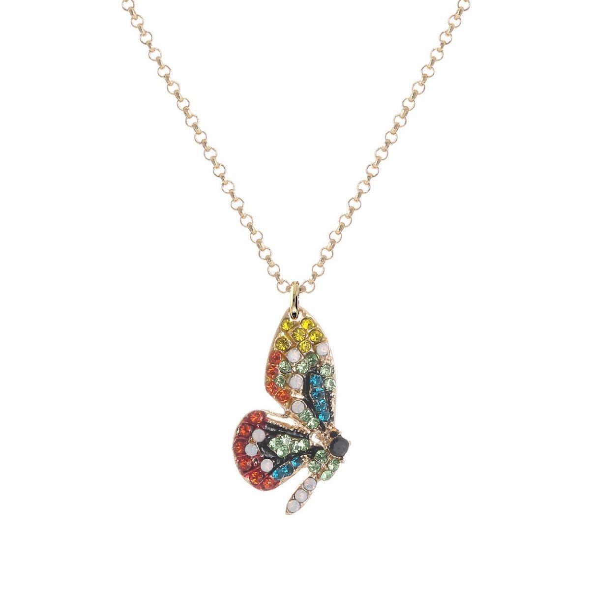 Rainbow Rhinestone Butterfly Wing Necklace - Luminous Bear Shop