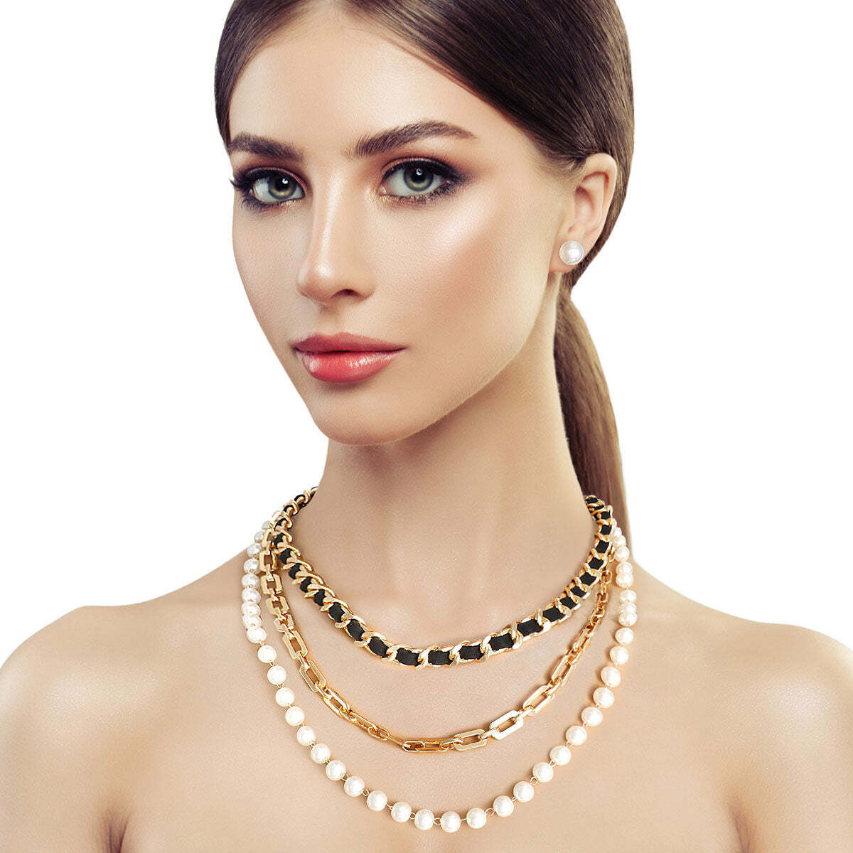 3 Layer Gold Chain and Pearl Necklace - Luminous Bear Shop