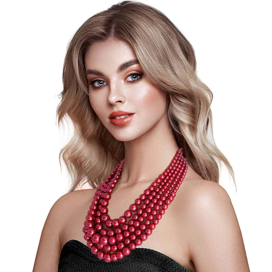 Crimson Pearl Ensemble Necklace Set - Luminous Bear Shop