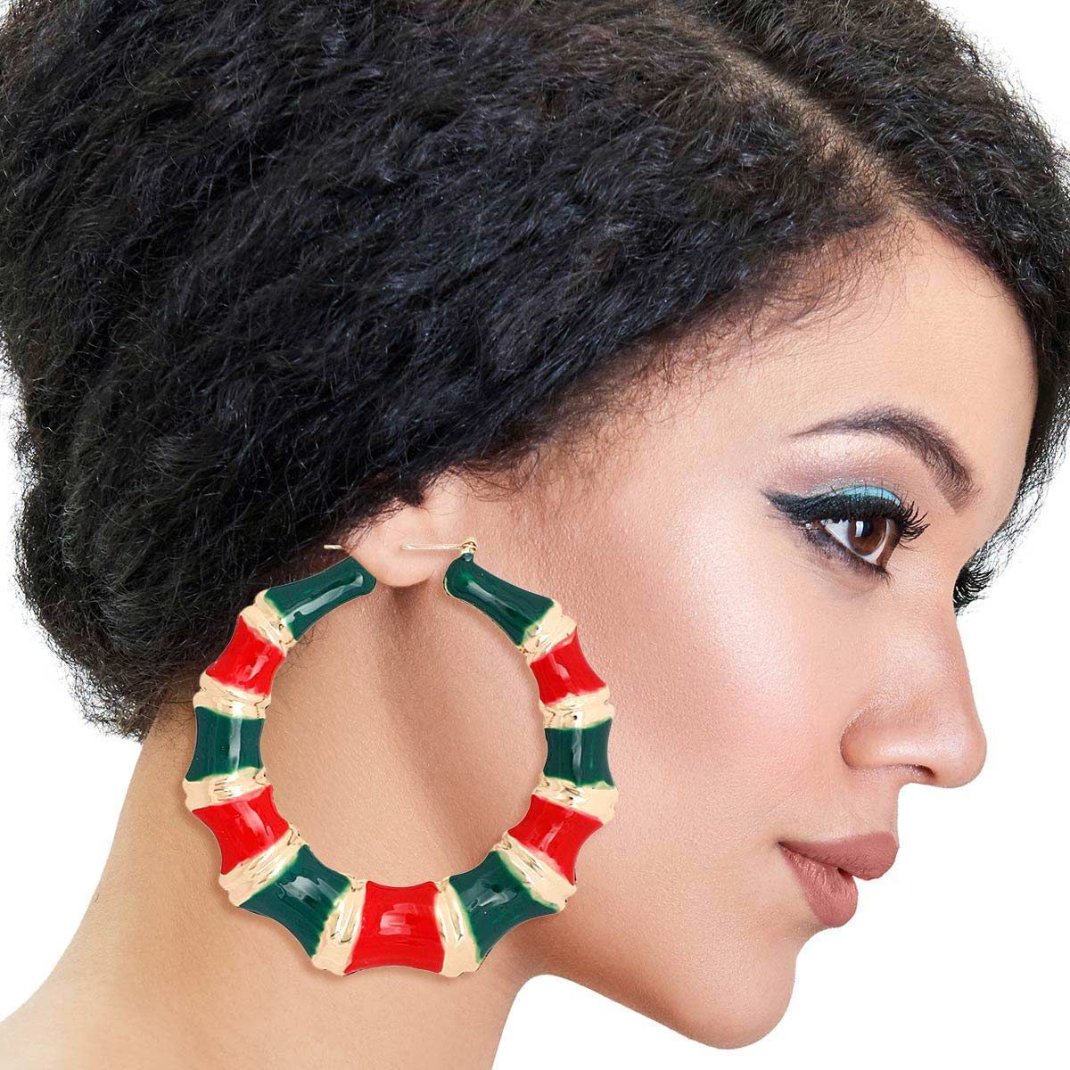 Red and Green Color Bamboo Hoops - Luminous Bear Shop