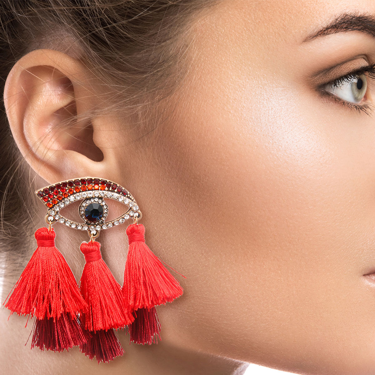 Red Evil Eye Tassel Earrings - Luminous Bear Shop