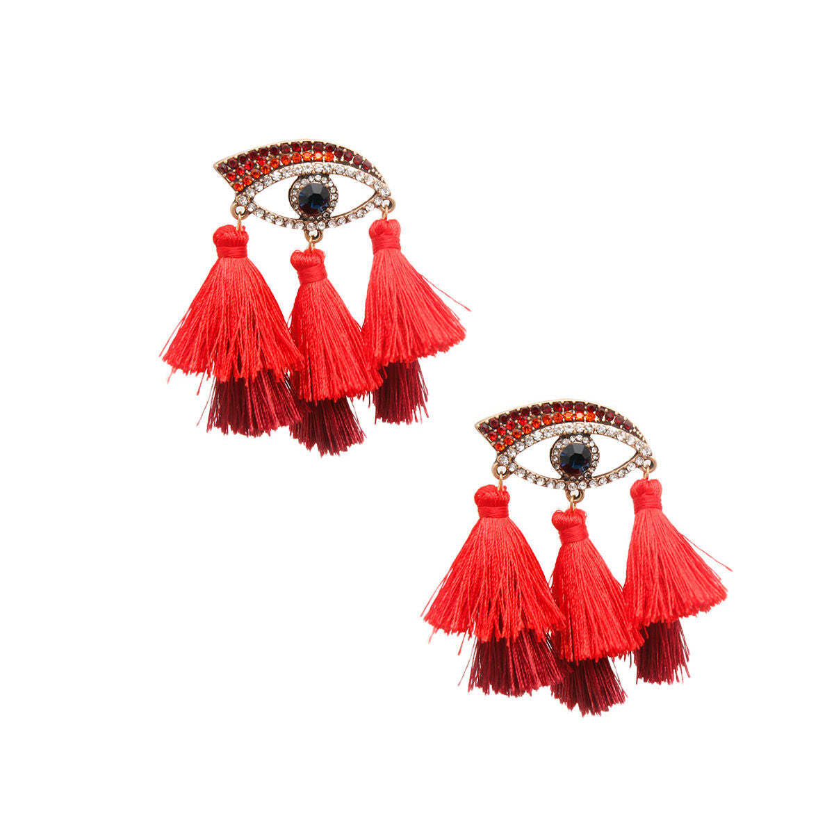 Red Evil Eye Tassel Earrings - Luminous Bear Shop
