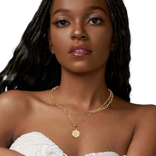 B Hexagon Initial Charm Necklace - Luminous Bear Shop
