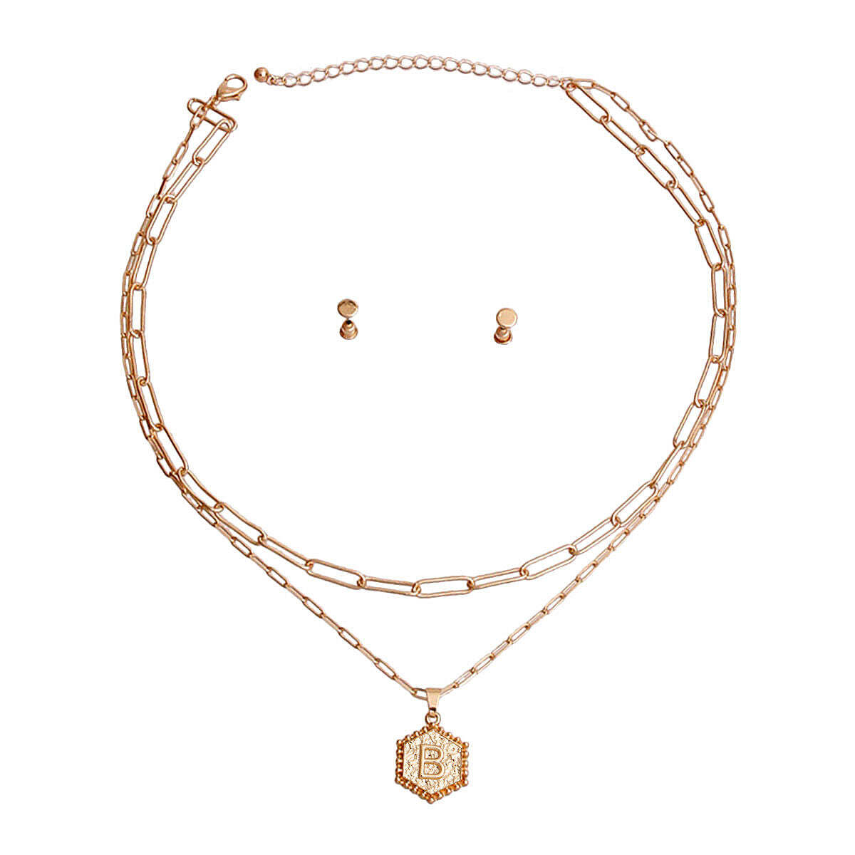 B Hexagon Initial Charm Necklace - Luminous Bear Shop