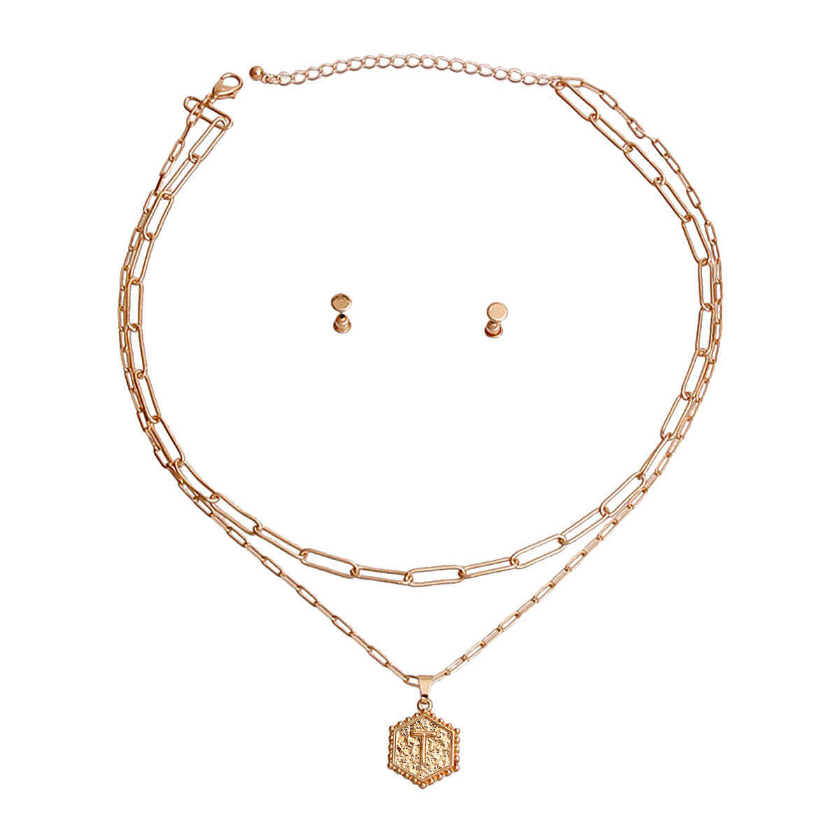 T Hexagon Initial Charm Necklace - Luminous Bear Shop