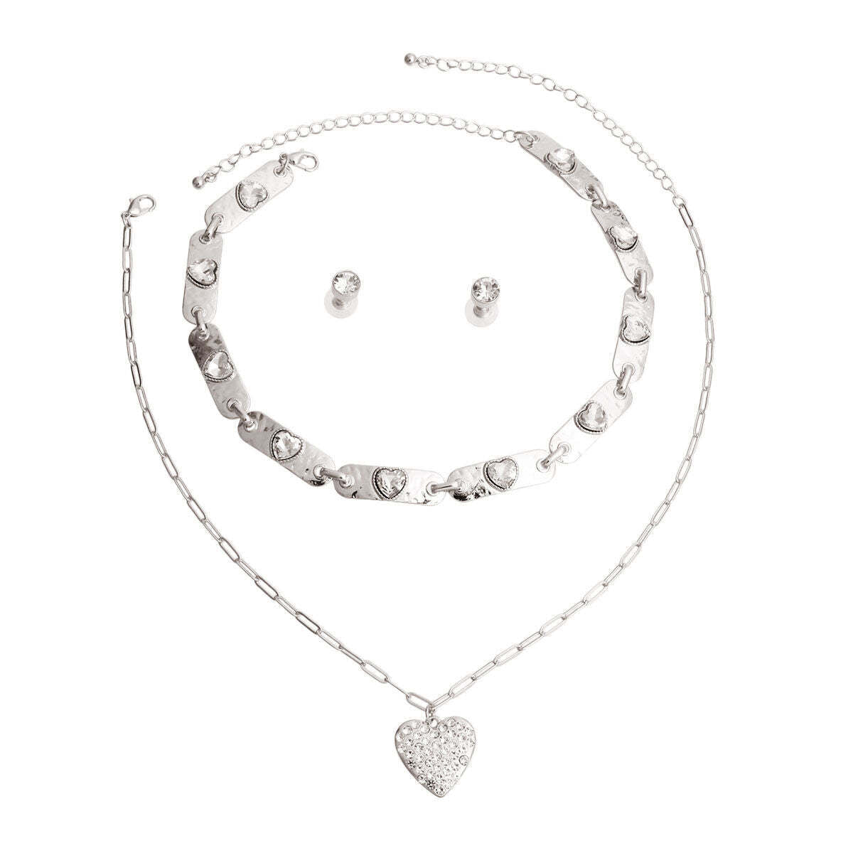2 Pcs Silver Link Heart Choker Necklaces - Luminous Bear Shop