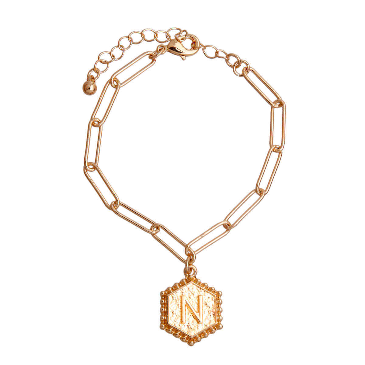 N Hexagon Initial Charm Bracelet - Luminous Bear Shop